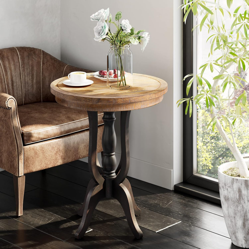 Rustic Accent End Table, Farmhouse Side Table with Natural Top for Family, Di...