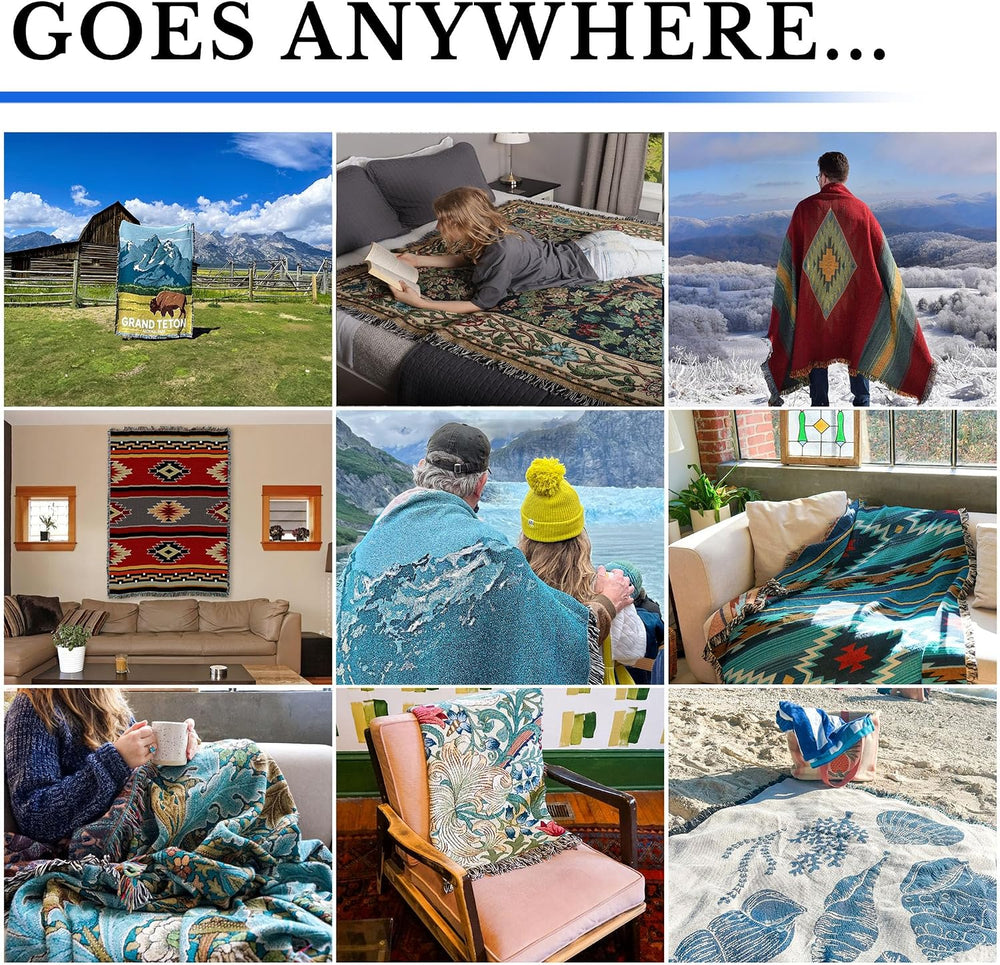 Pure Country Weavers Teal Starbursts Blanket - Mid Century Modern - Gift Tape...
