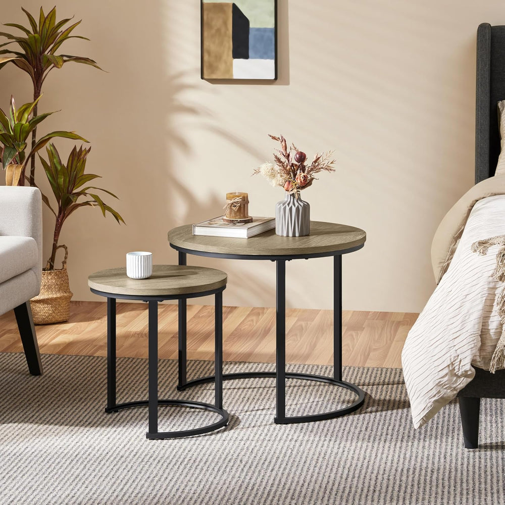 Yaheetech Nesting End Table Set of 2, Rustic Stacking Side Tables, Round Wood...