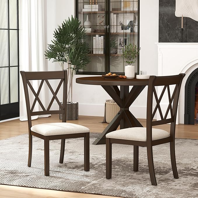 Roundhill Furniture Windvale Fabric Upholstered Dining Chair, Set of 2, Espresso
