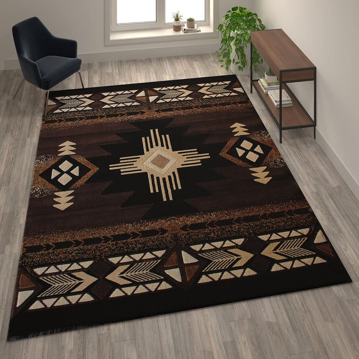 Flash Furniture Mohave Traditional Southwestern Style Area Rug - Rustic Chocolate Accent Rug - 8' x 10' - Olefin Fibers with Jute Backing