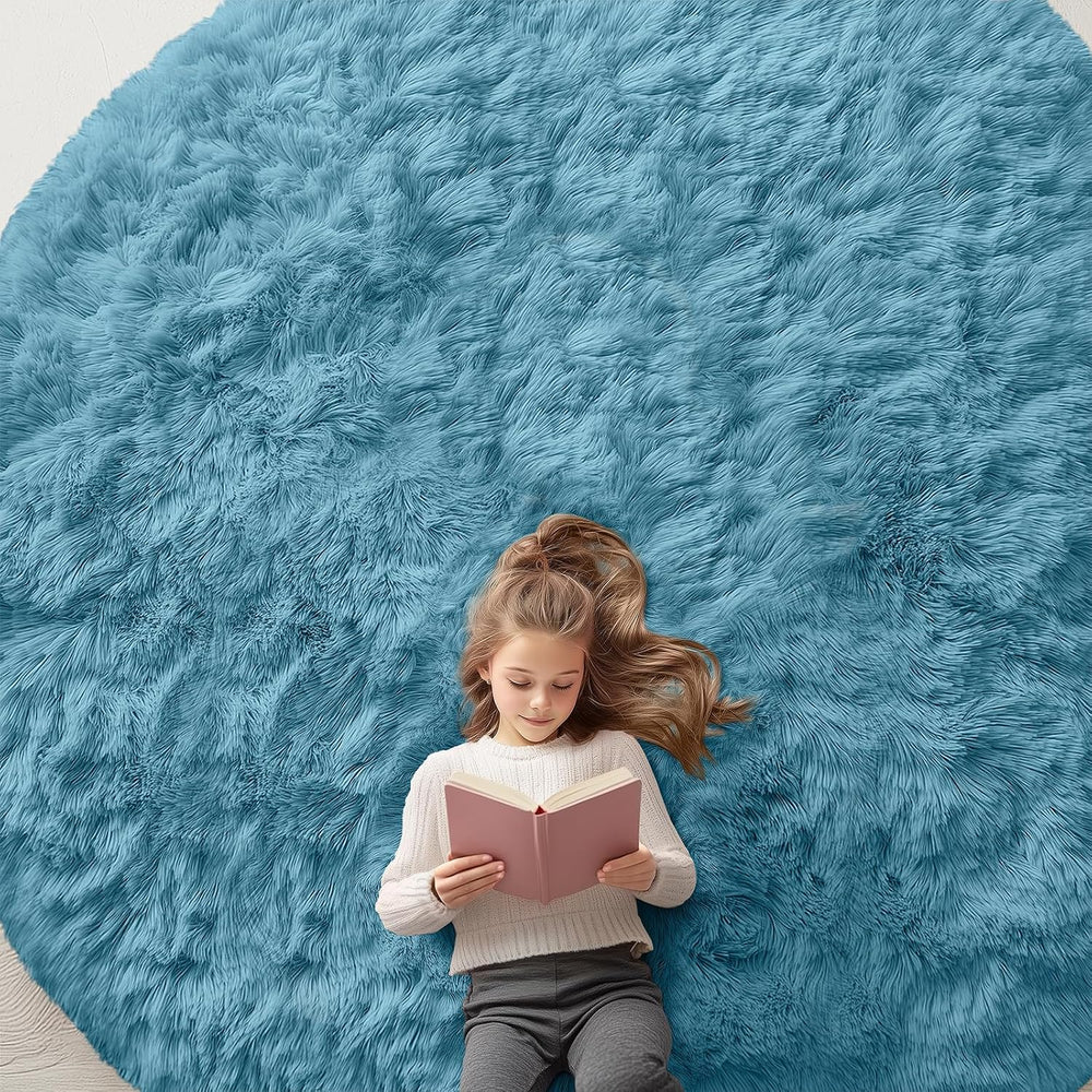 OLANLY Slate Blue Round Rugs for Bedroom