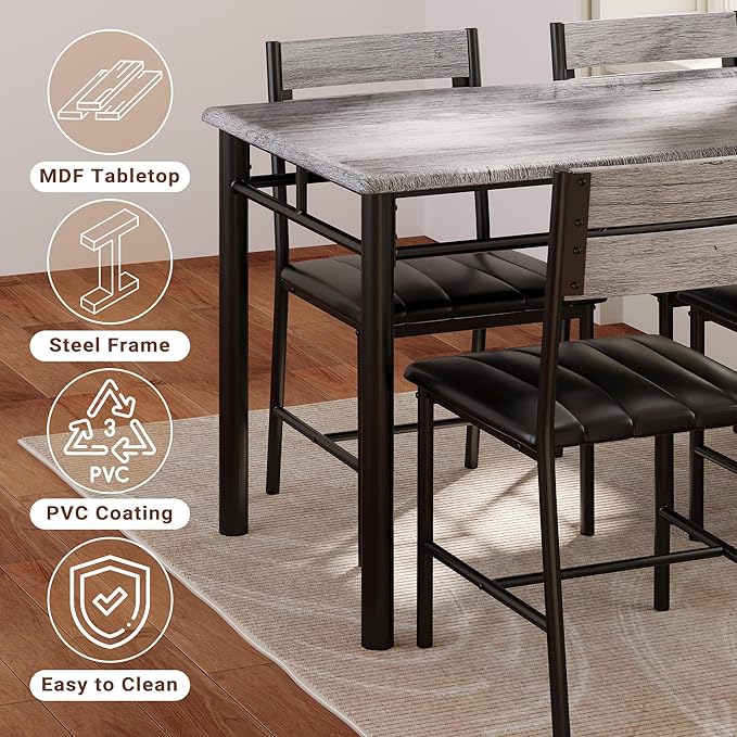 IRONCK Dining Table Set for 4, Wood Kitchen Table with Upholstered Chairs for...