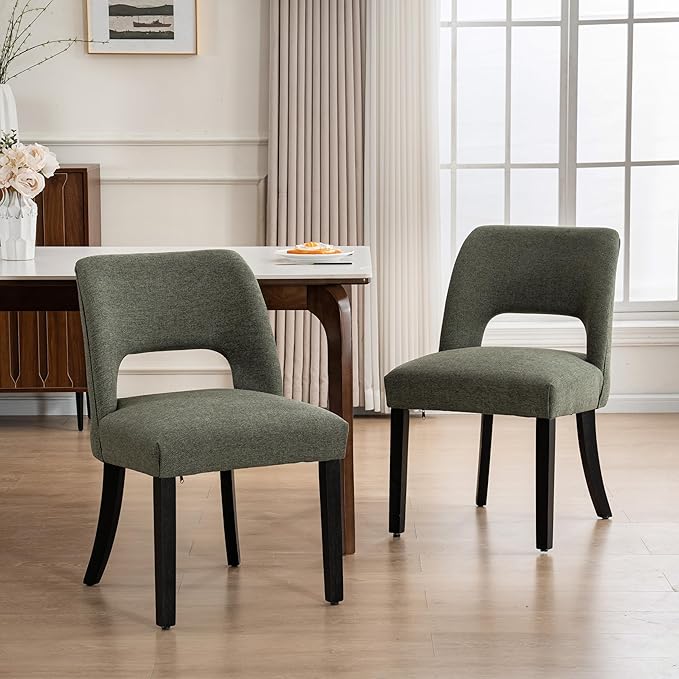 VKNOW Wooden Dining Chairs Set of 2, Modern Fabric Upholstered Dining Room Ch...