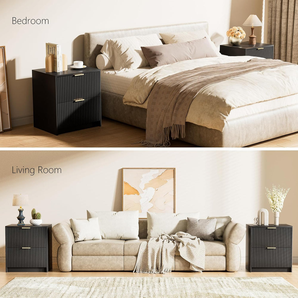 3 Piece Modern Bedroom Set, 5 Drawer Dresser with 2 Nightstands, Black