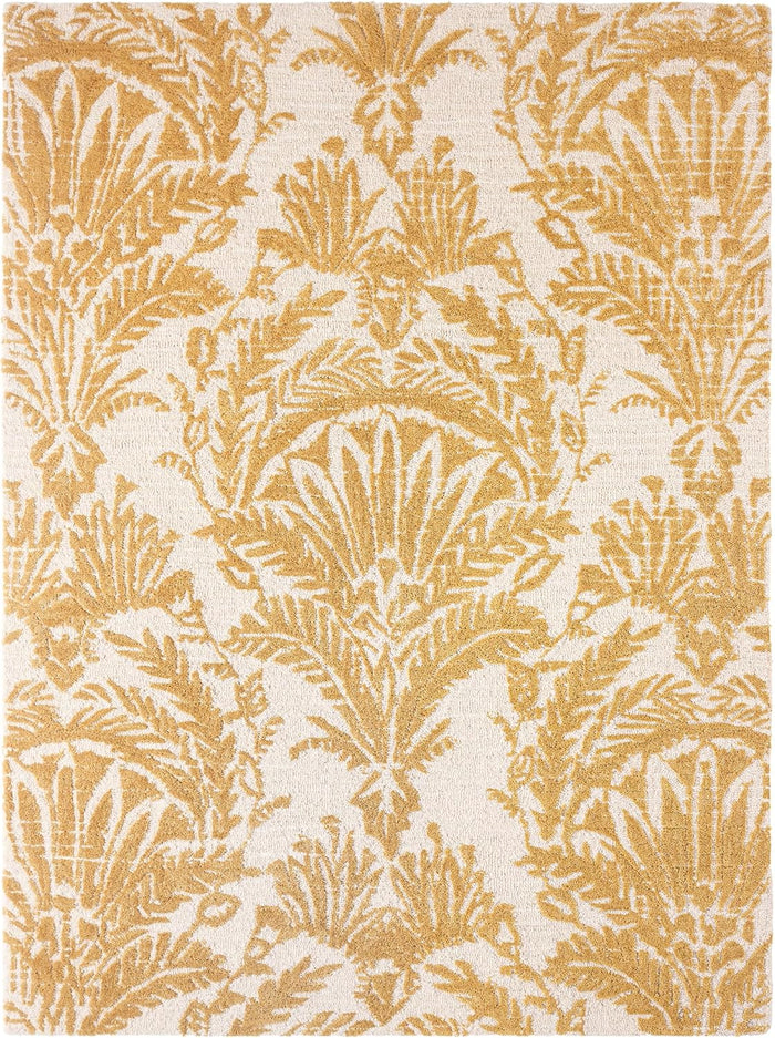 Nicole Miller New York Mod Damask Chambray Handcrafted Area Rug, 100% Wool Rug, Gold, 8'x10'