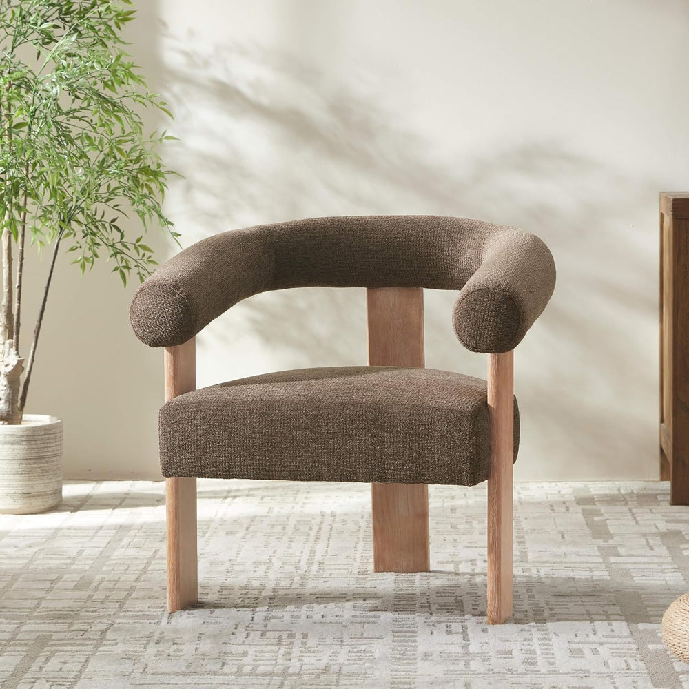 VKNOW Barrel Accent Chair, Vanity Chair with Armrests and Rubberwood Legs