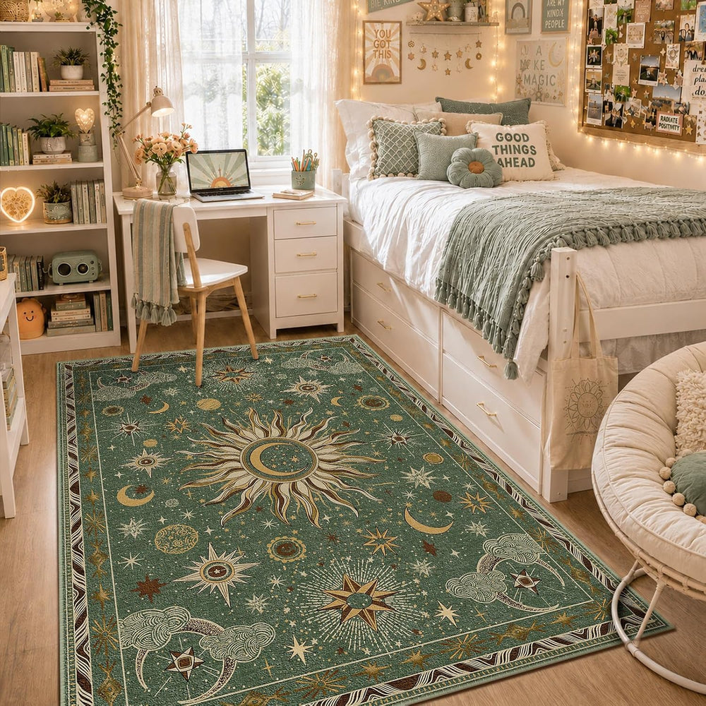 Vacuum-Friendly, 5x7 Washable Area Rug, Green Brown