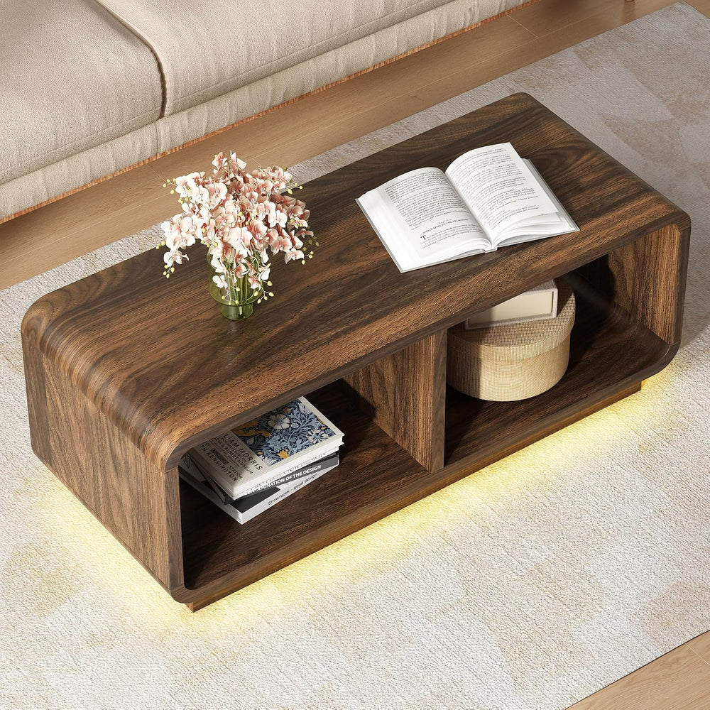 LYNSOM 47" Mid Century Modern Coffee Table,2-Tier Center Table with Curv...