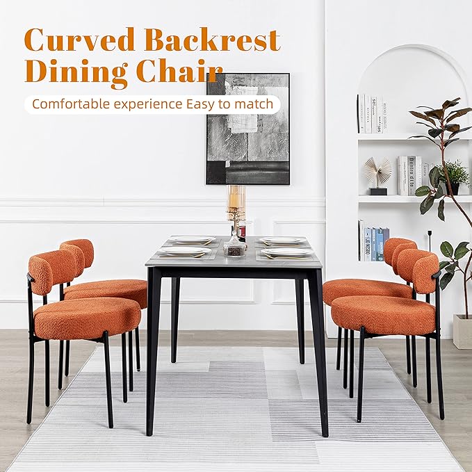 DYHOME Mid-Century Modern Dining Chairs Set of 6, Boucle Dining Chairs Uphols...