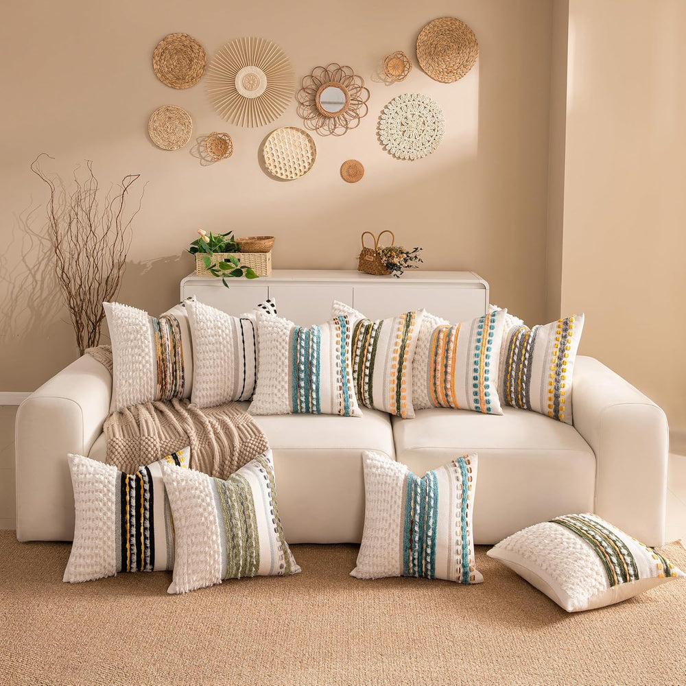Boho Chenille Tufted Couch Throw Pillow Covers 18x18 Inch Set of 2 Farmhouse ...