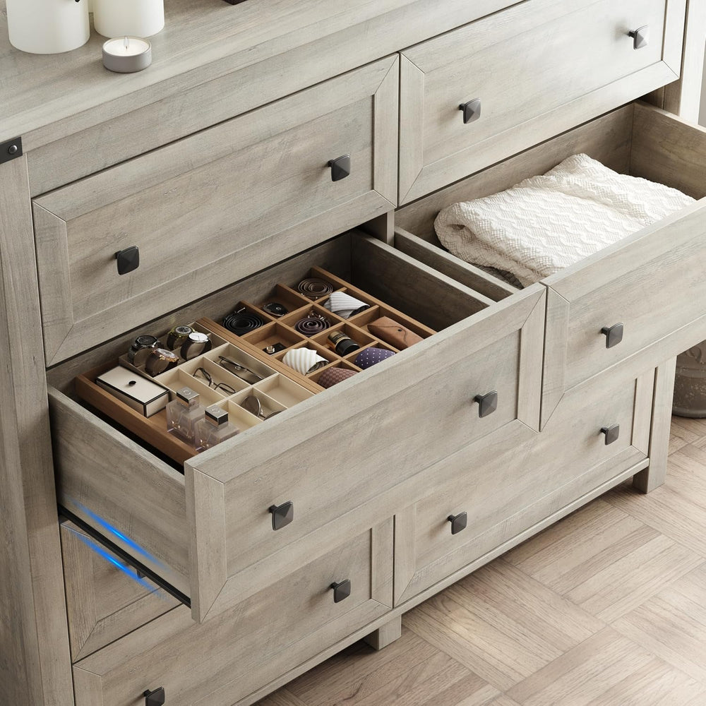 Grey Dresser for Bedroom with 8 Drawers, Wood Dressers Chest of Drawers with ...