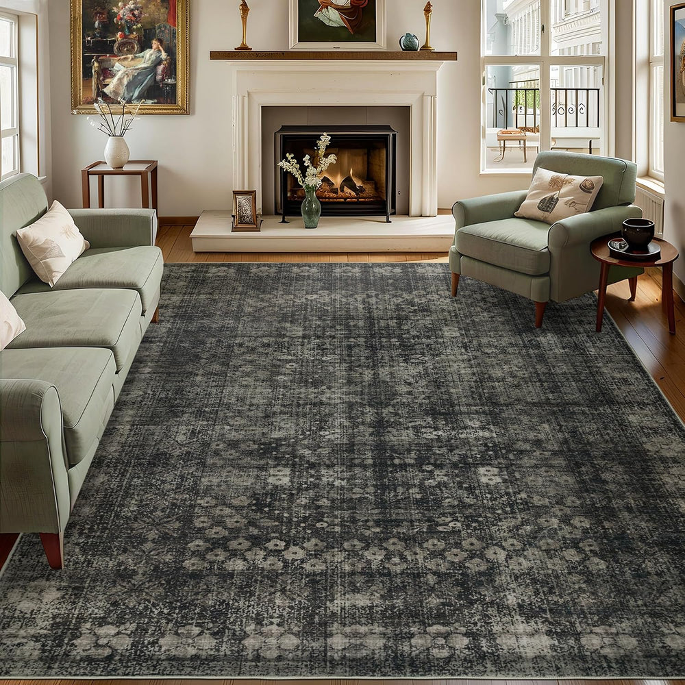 8x10 Vintage Washable Area Rug, Black