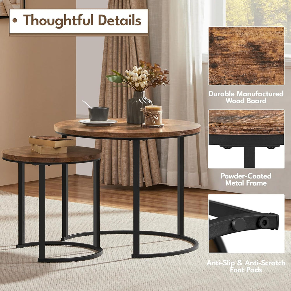 Yaheetech Small Round Nesting Coffee & Side Table Set of 2, Rustic Brown ...