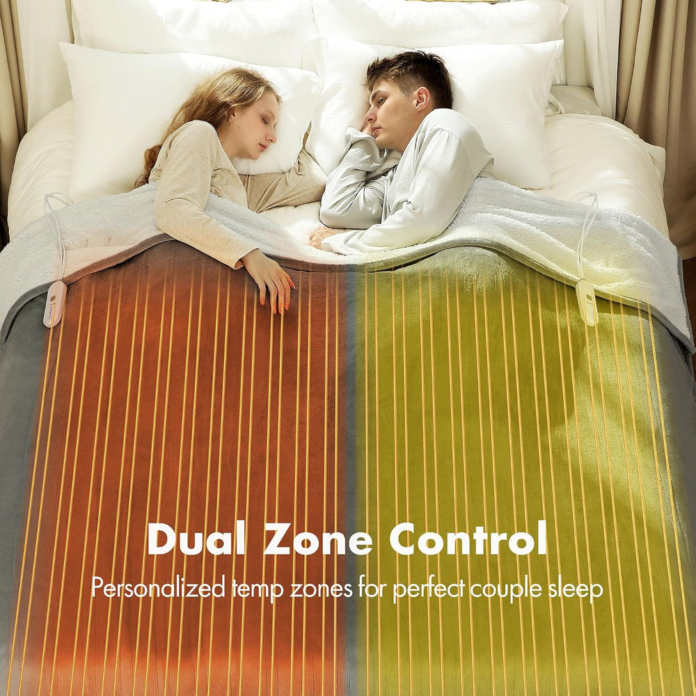 Queen Size Heated Blanket Navy, Dual Control, Overheat Protection