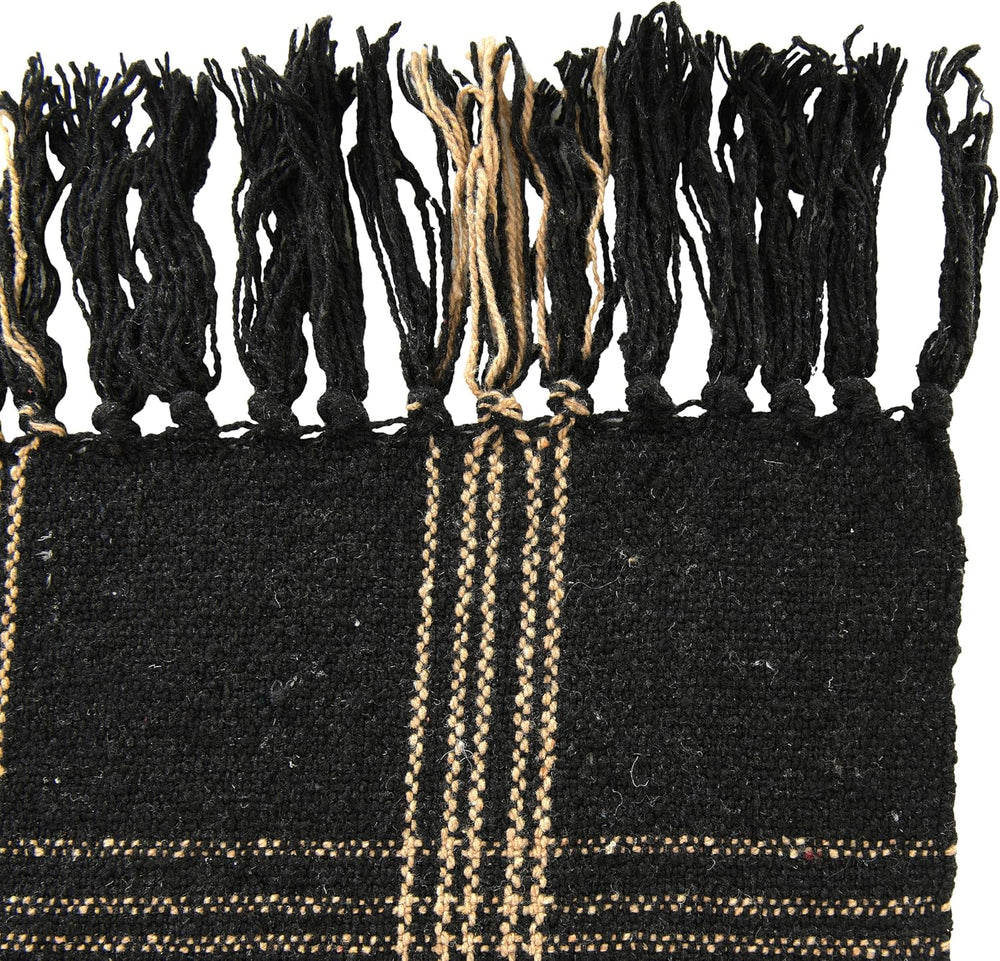 Plaid Black & Tan Fringed Woven Cotton Blend Throw