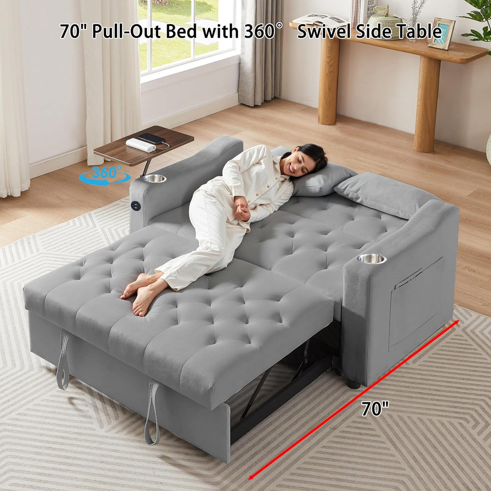 hansones 3-in-1 Convertible Sleeper Sofa Bed, Pullout Couch with 360° Swivel ...