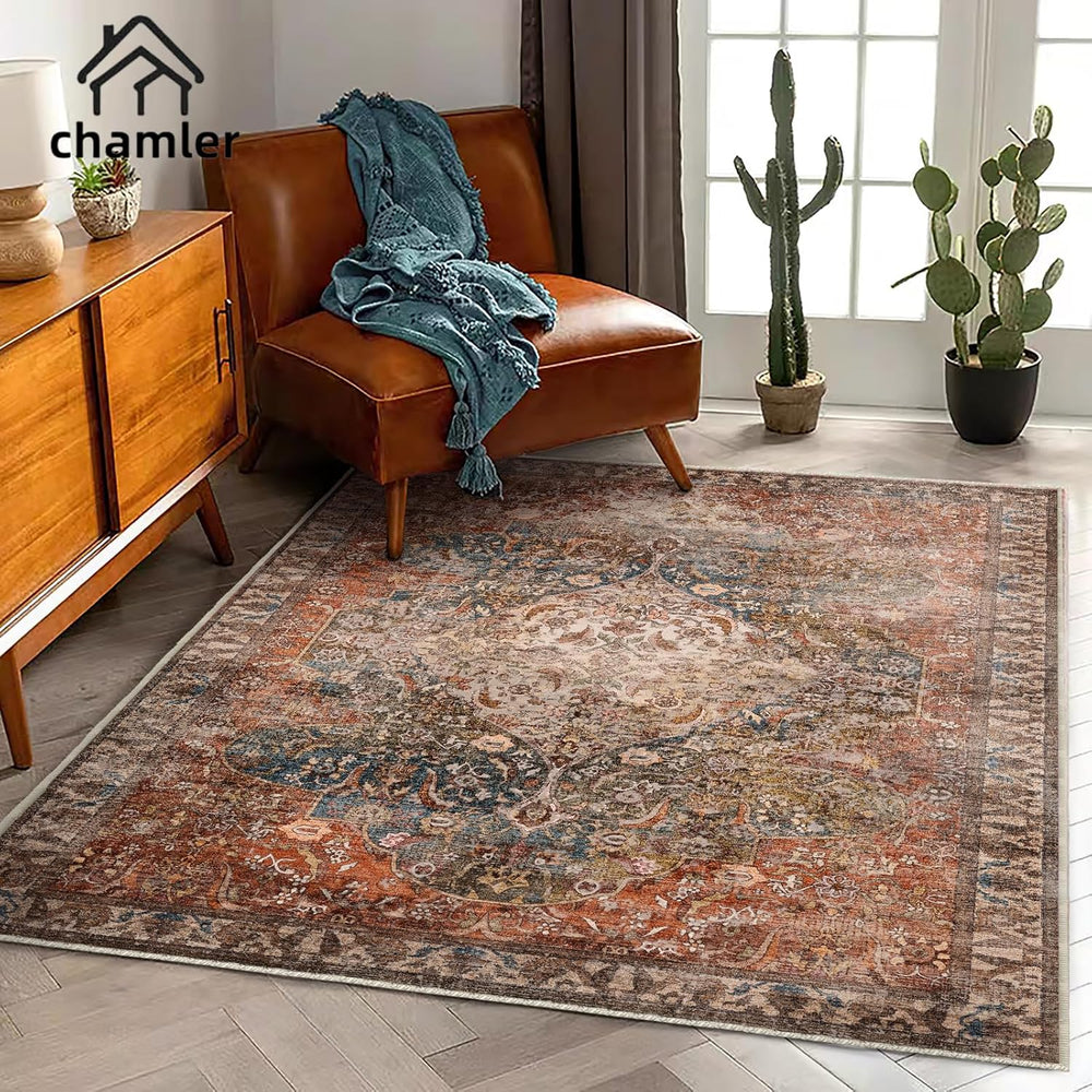 chamler 3x5 Area Rug Vintage Washable Thin Tangerine Traditional Floor Cover ...