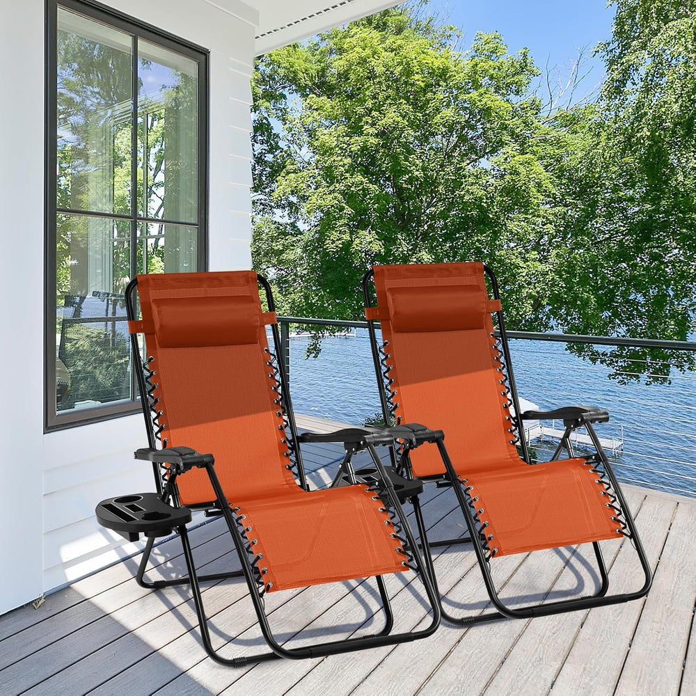 Giantex 2 PCS Zero Gravity Chair, Outdoor Chaise Lounge with Cup Holder, Pati...