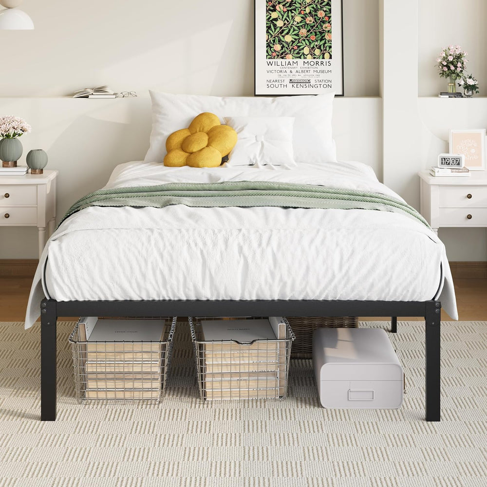 Allewie Twin Bed Frame, 14 inch Metal Beds with Storage Space, Black