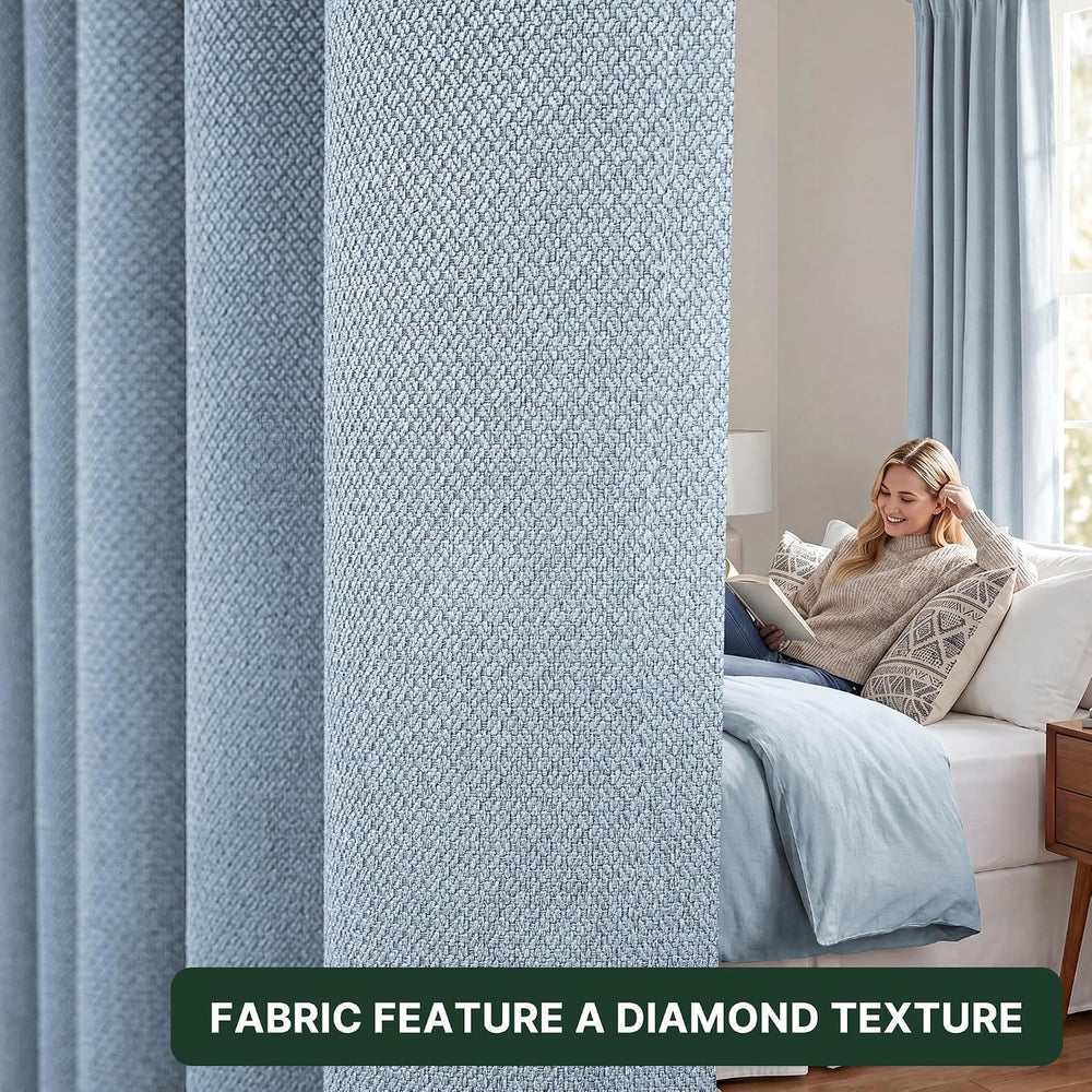H.VERSAILTEX Slate Blue 100% Blackout Pinch Pleated Curtains 108 Inch Long