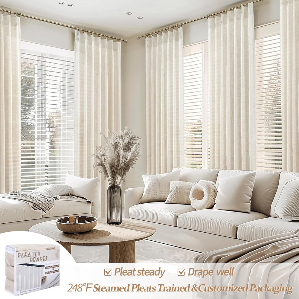 Pinch Pleat Thick Linen Viral Curtains 84 Inch Length 2 Panels Set for Living...