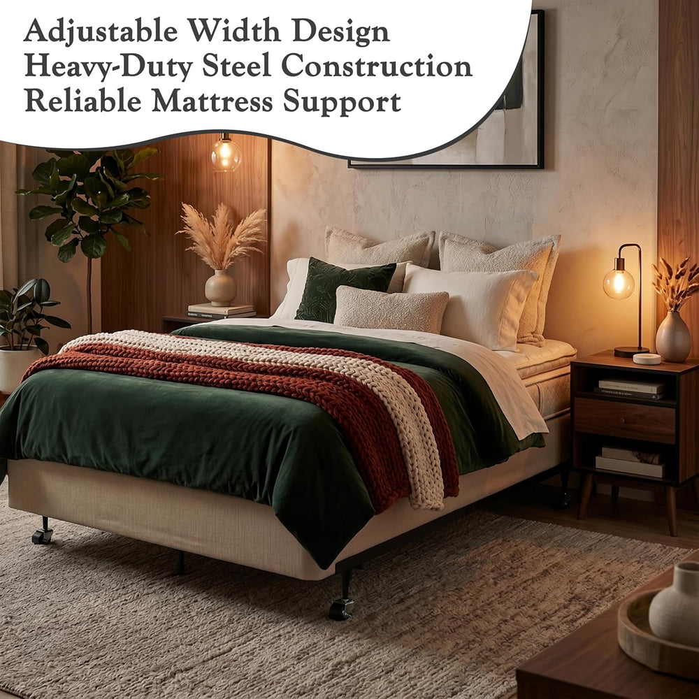 Kings Brand Furniture Adjustable Metal Bed Frame with Locking Wheels, Fits Tw...