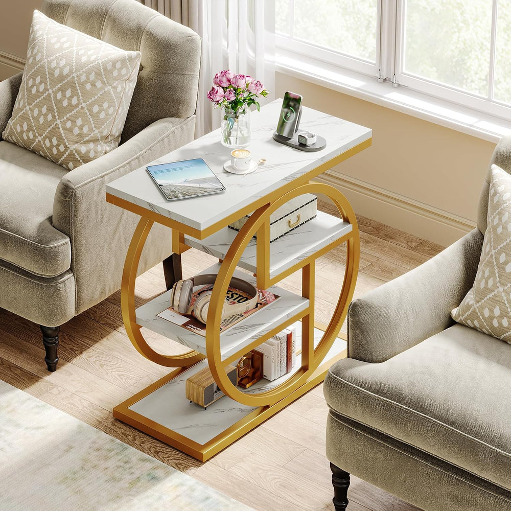 Tribesigns End Table for Living Room, Modern Faux Marble Narrow Side Table wi...