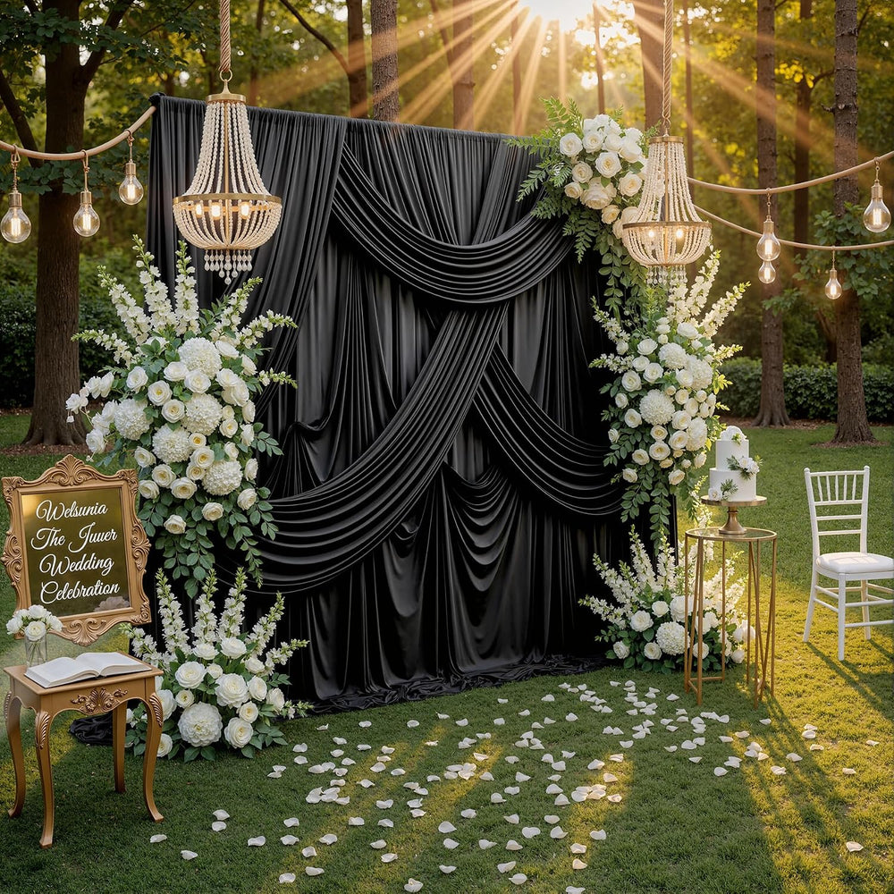 Black Backdrop Curtain for Parties, 10 Panels Wrinkle Free Polyester Photo Ba...