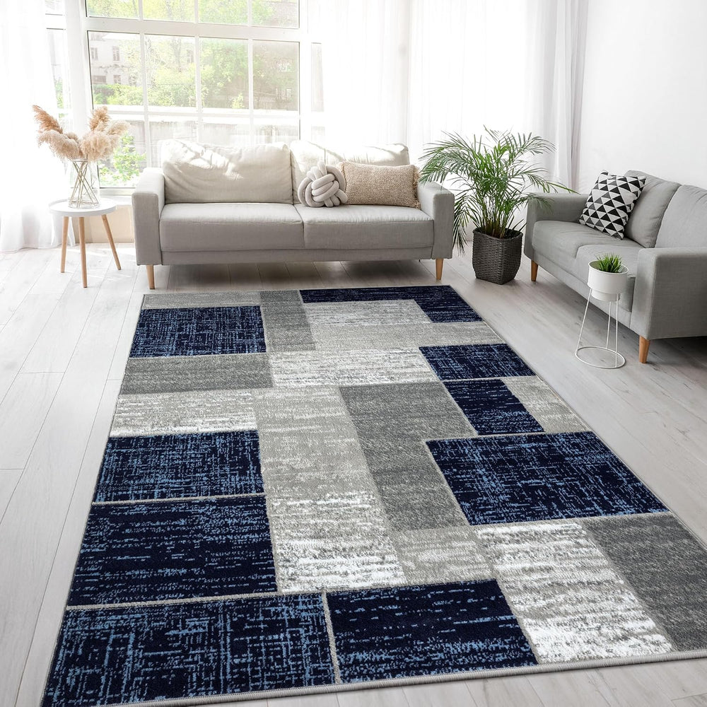L'Baiet Verena Geometric Area Rug Blue Grey 8' x 10' Large Area R...