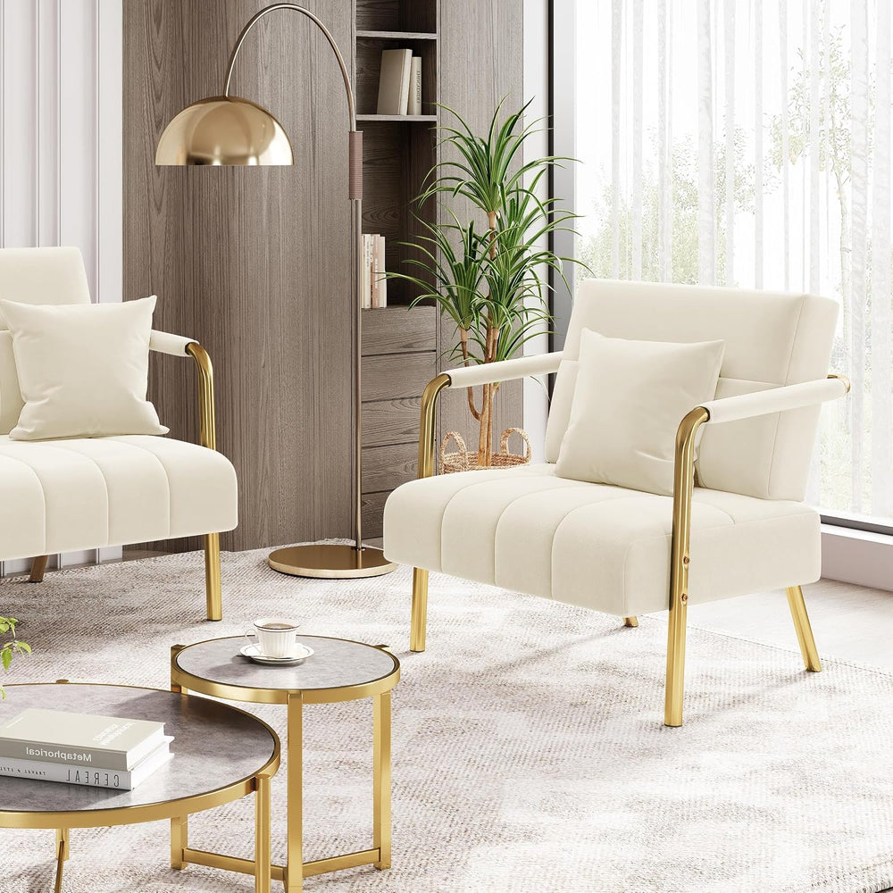 Yaheetech Small Chair Modern Armchair with Golden Frame, Beige