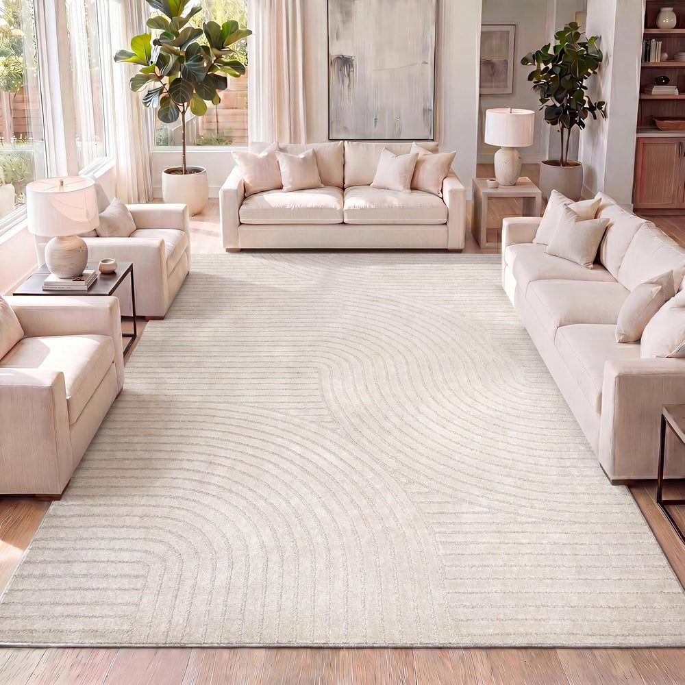 JONATHAN Y Hallie High-Low Curve Ivory/Cream Indoor/Outdoor Area Rug, 8x10, M...