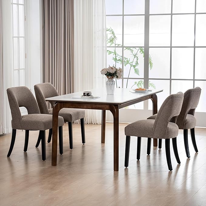 VKNOW Wooden Dining Chairs Set of 4, Modern Fabric Upholstered Dining Room Ch...