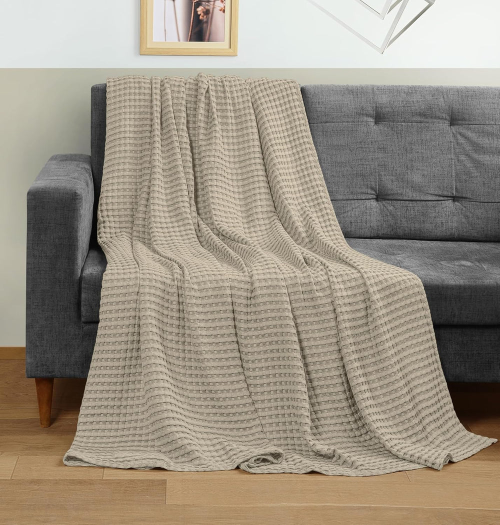 Utopia Bedding 100% Cotton Waffle Blanket Full Size Khaki, 90x84 Inch