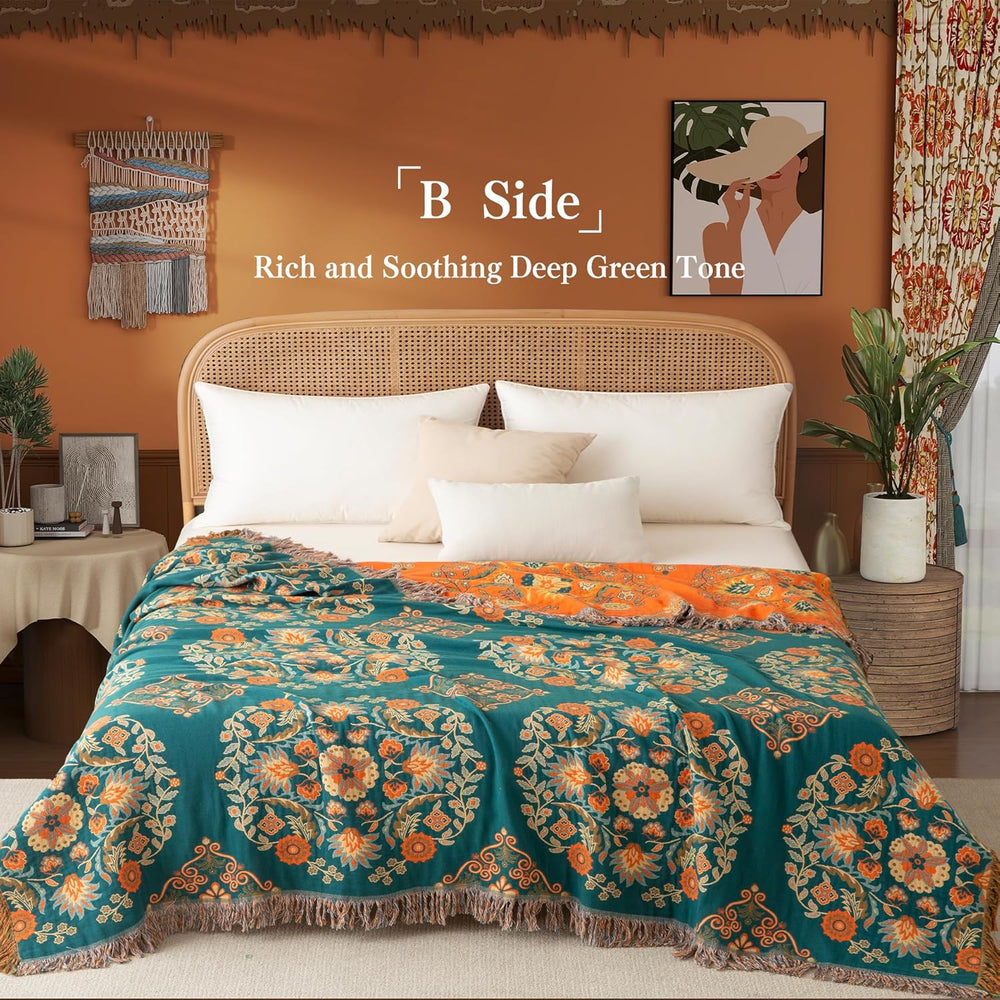 Phuryllic Boho Throw Blanket Twin Size, Soft Cozy Cotton Muslin Quilt Blanket...
