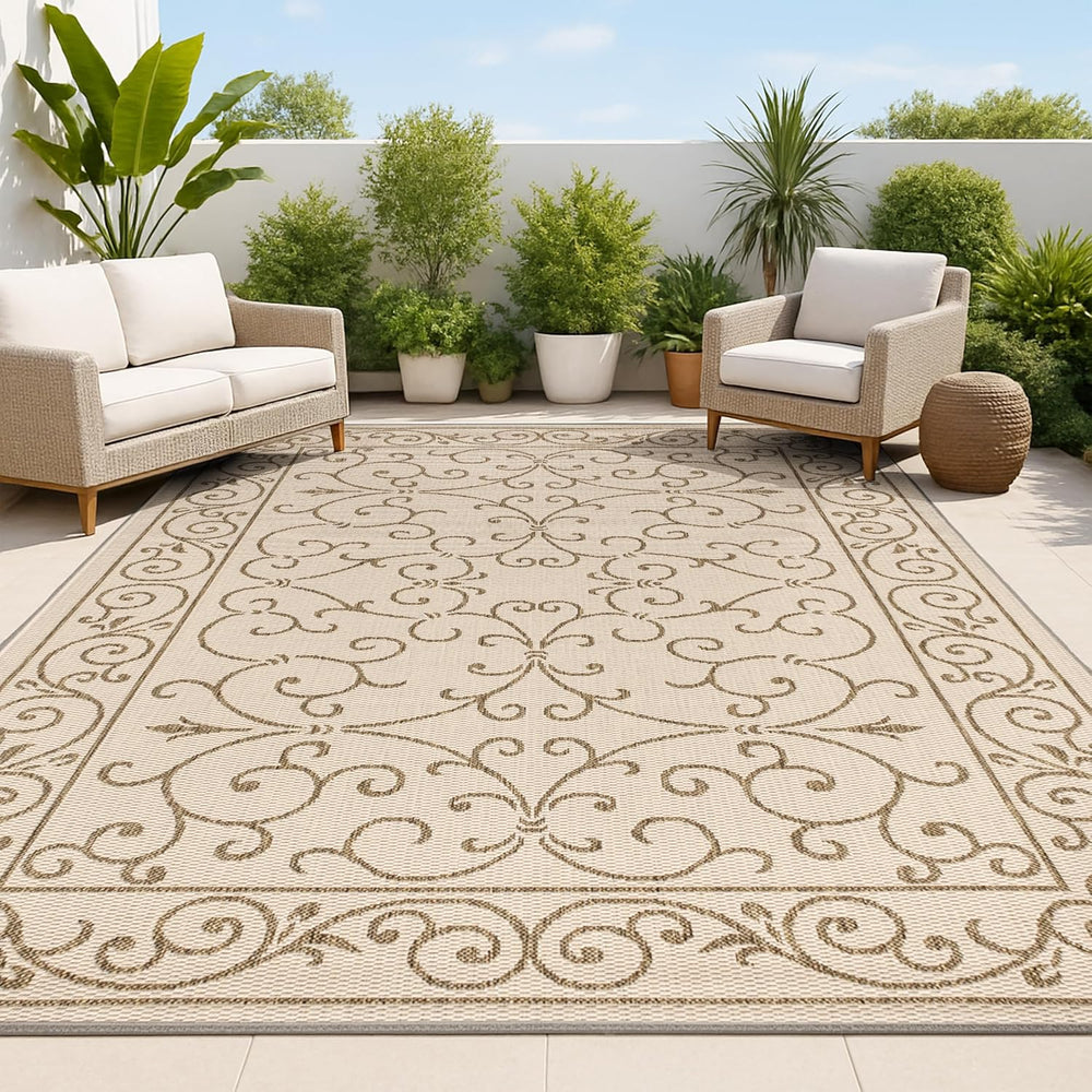 JONATHAN Y Vintage Filigree Indoor Outdoor Area Rug 8X10 Beige/Brown, Charles...
