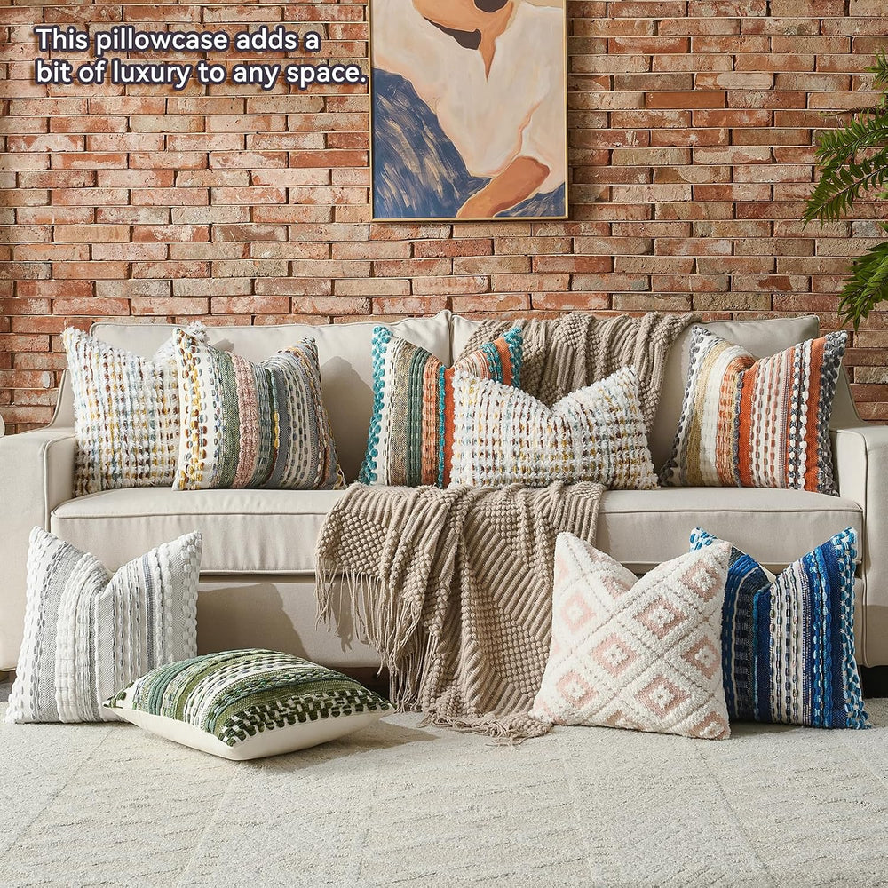 Set of 2 Chenille Tufted Striped Textured Boho Throw Pillow Covers Aesthetic ...