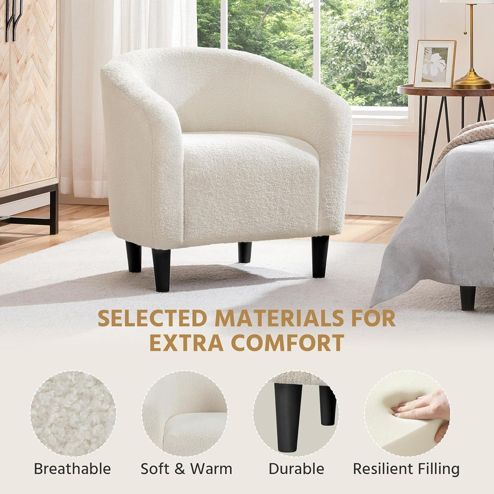 Yaheetech Accent Barrel Chair, Boucle Fabric Club Chair, Furry Sherpa Elegant...
