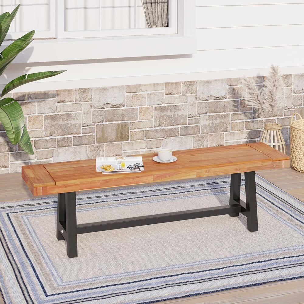 Sophia & William 63" Outdoor Wood Bench Weatherproof, Teak Finish, 2...