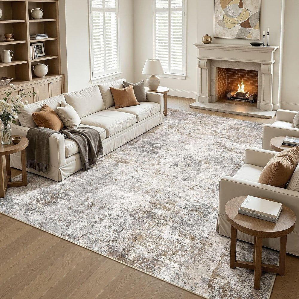 UERMEI 10x14 Area Rug Living Room Rugs Washable Neutral Brown Grey Carpet