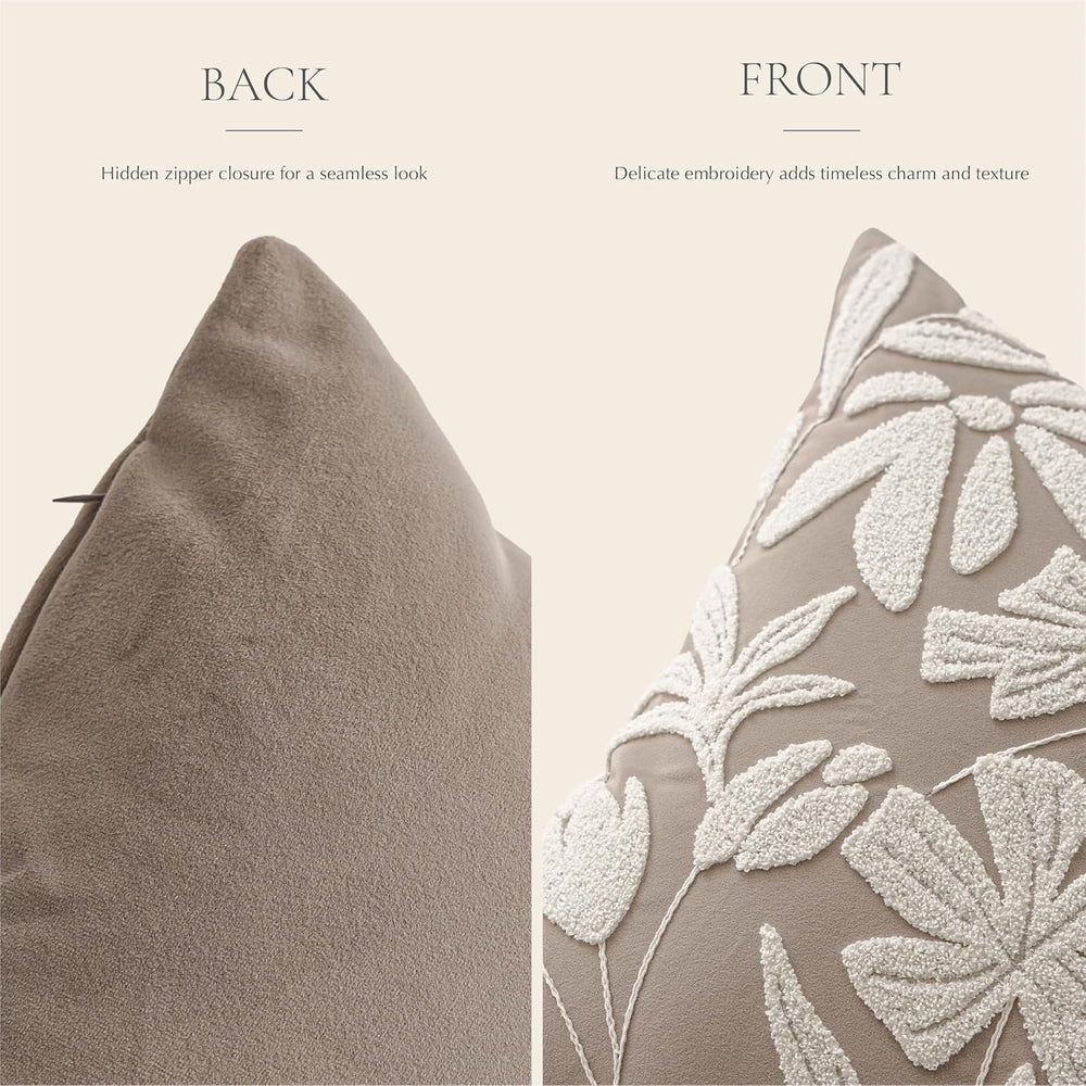 BlissBlush Long Lumbar Pillow Cover 14x36 for Bed, Light Taupe Floral Tufted ...