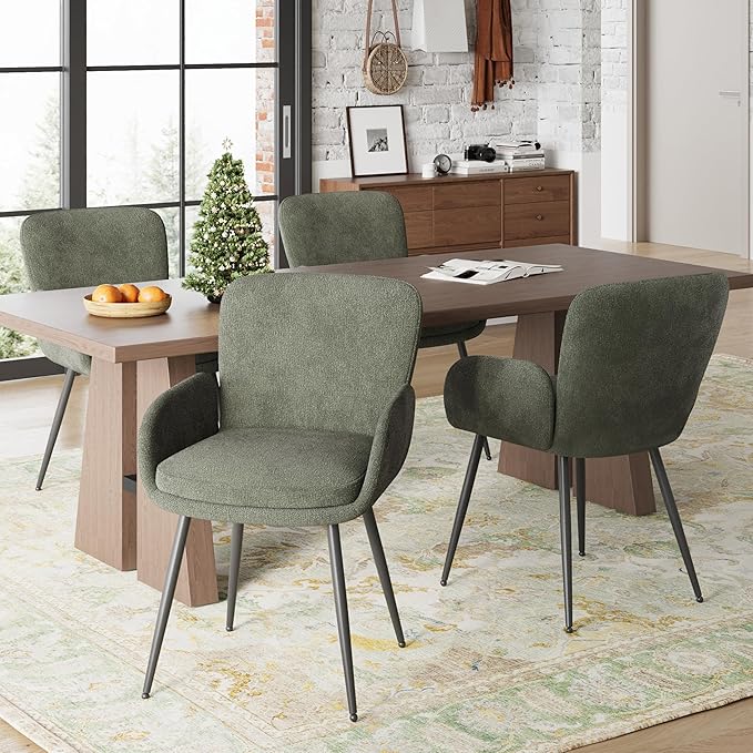 VKNOW Modern Dining Chairs Set of 6, Upholstered Dining Room Chair with Armre...