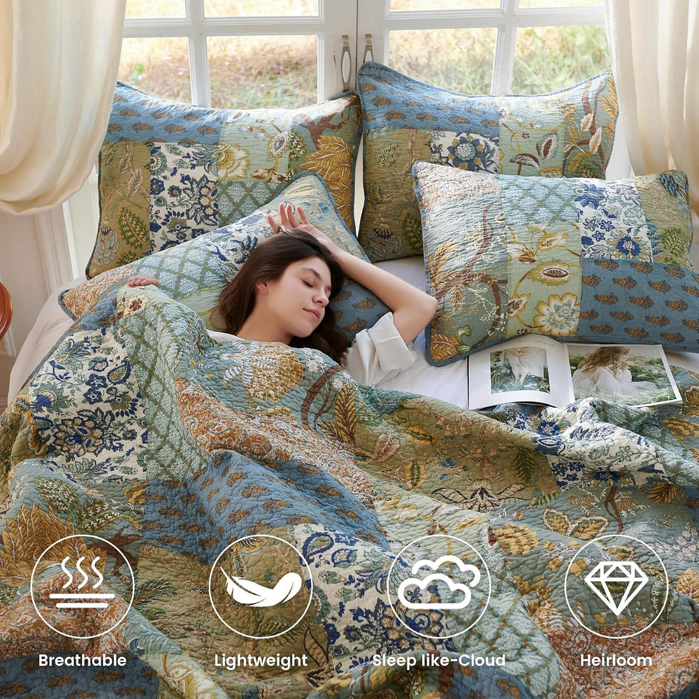 Queen Comforter Set for Bed - 100% Cotton Quilts Queen Size, Green, Sage Beds...