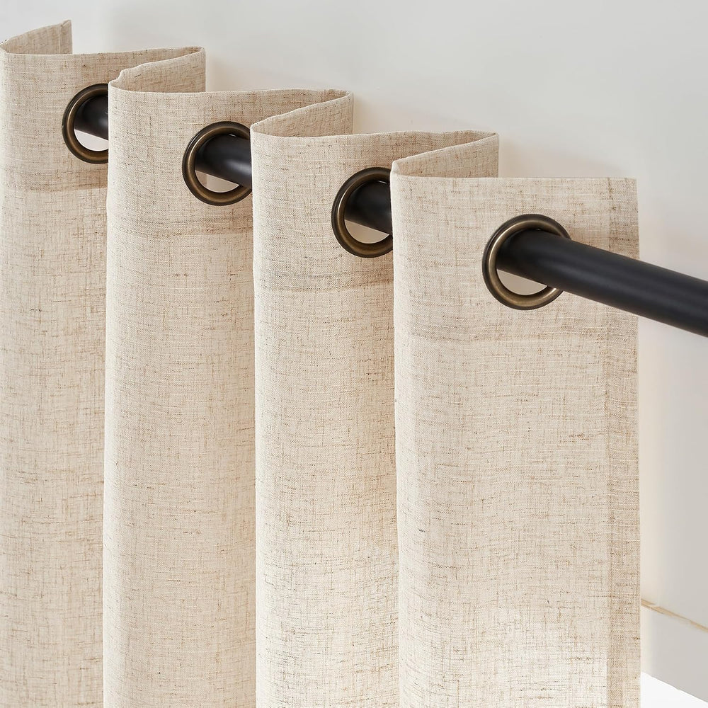 jinchan Linen Curtain 84 Inch Light Filtering Grommet 1 Panel Beige