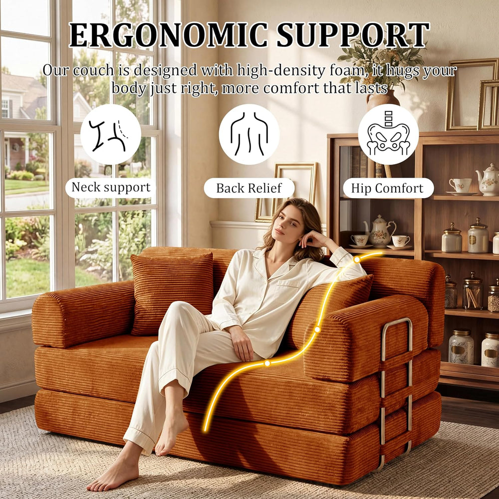 Convertible Sofa Couch Bed, 59"Folding Corduroy Floor Compression Lovese...
