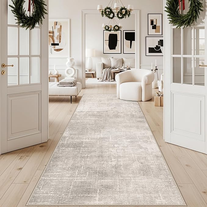 Hallway 4x10 Washable Runner Rug:Stain Resistant Abstract Rug