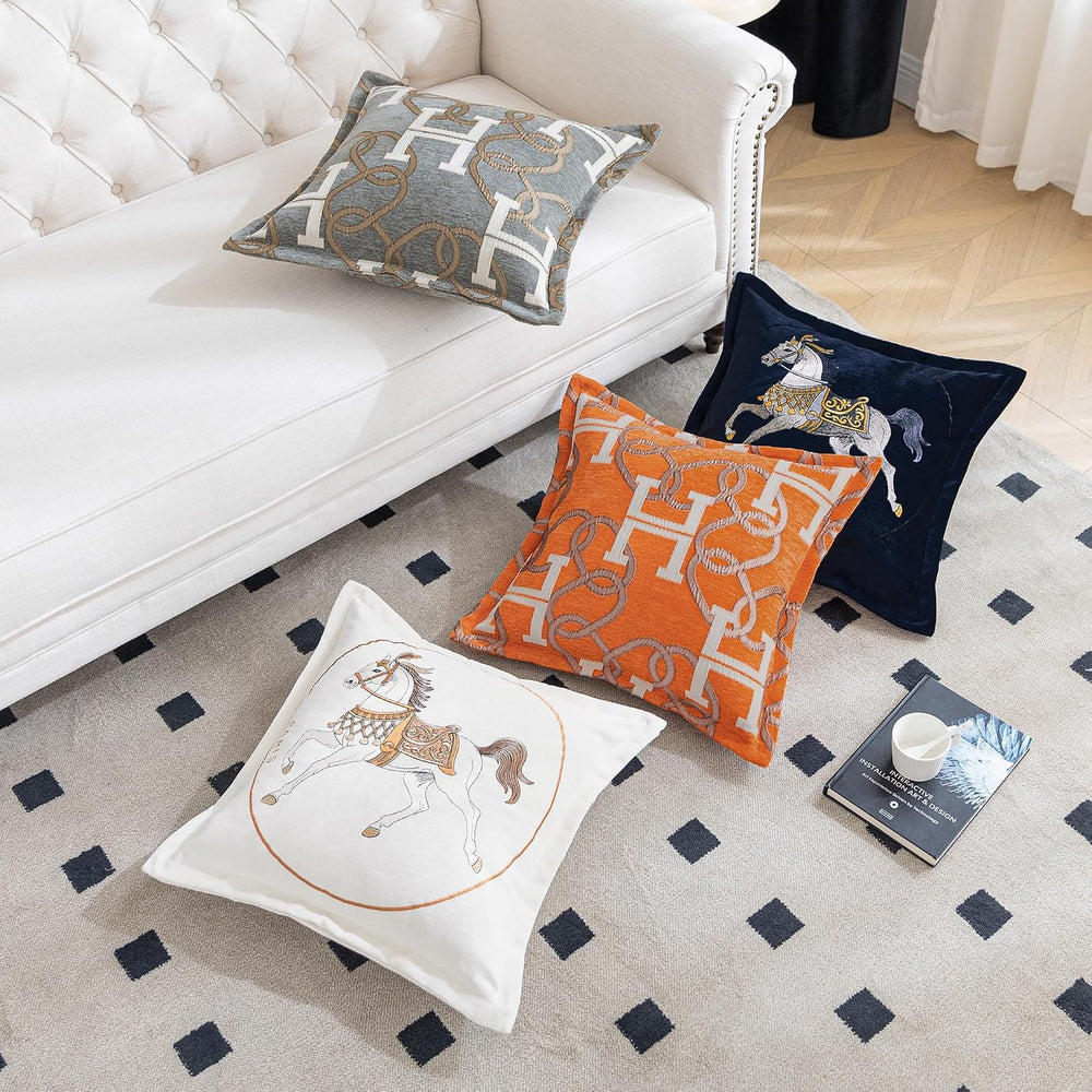 1 Piece Modern Letter H Throw Pillow Cover 20x20 Inch, Orange