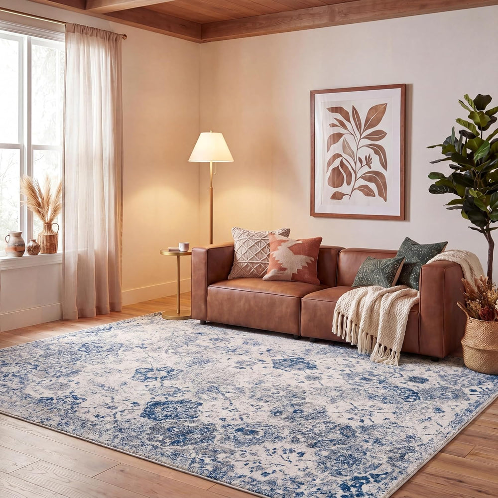 SAFAVIEH Madison Area Rug 8'x10', Transitional White & Royal Blue...