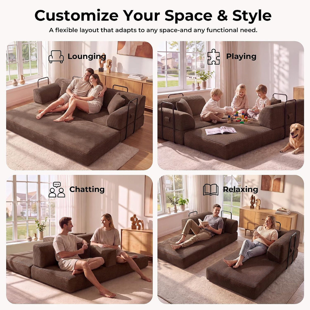 79" High-Back Convertible Futon Sofa Bed, Boneless Couch, Taupe Brown