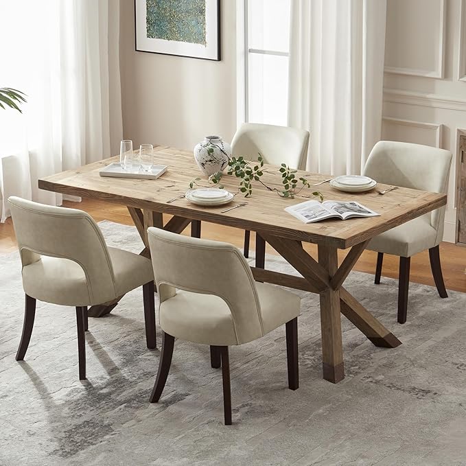 VKNOW Modern Dining Chairs Set of 2, Faux Leather Upholstered Dining Room Cha...